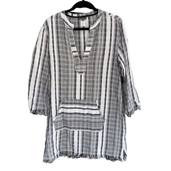 TOMMY BAHAMA COTTON LONG SLEEVE TUNIC BLOUSE WITH FRONT POUCH SIZE L - Picture 1 of 4